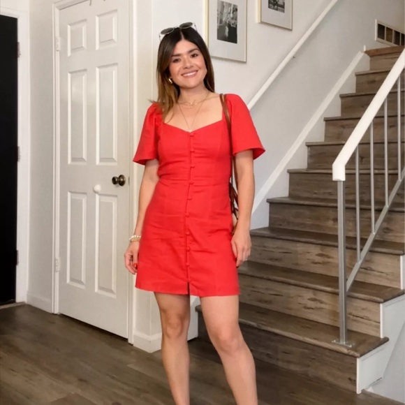 Abercrombie & Fitch red Linen-Blend Button-Through Mini Dress - Picture 3 of 3
